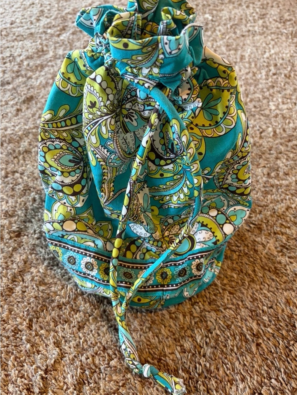 Vera Bradley Teal, Yellow & White Paisley Drawstring Cosmetic Bag
